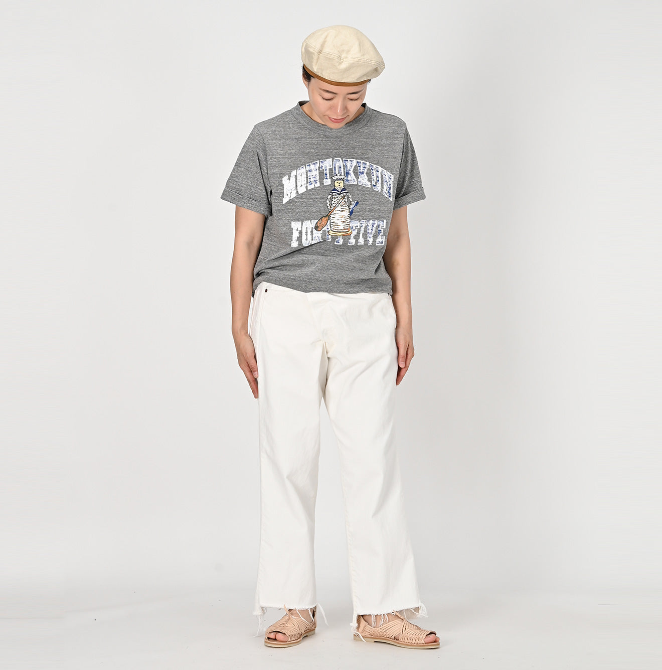 Rye Mugi Denim Cross Over Pants White Distressed Female Model