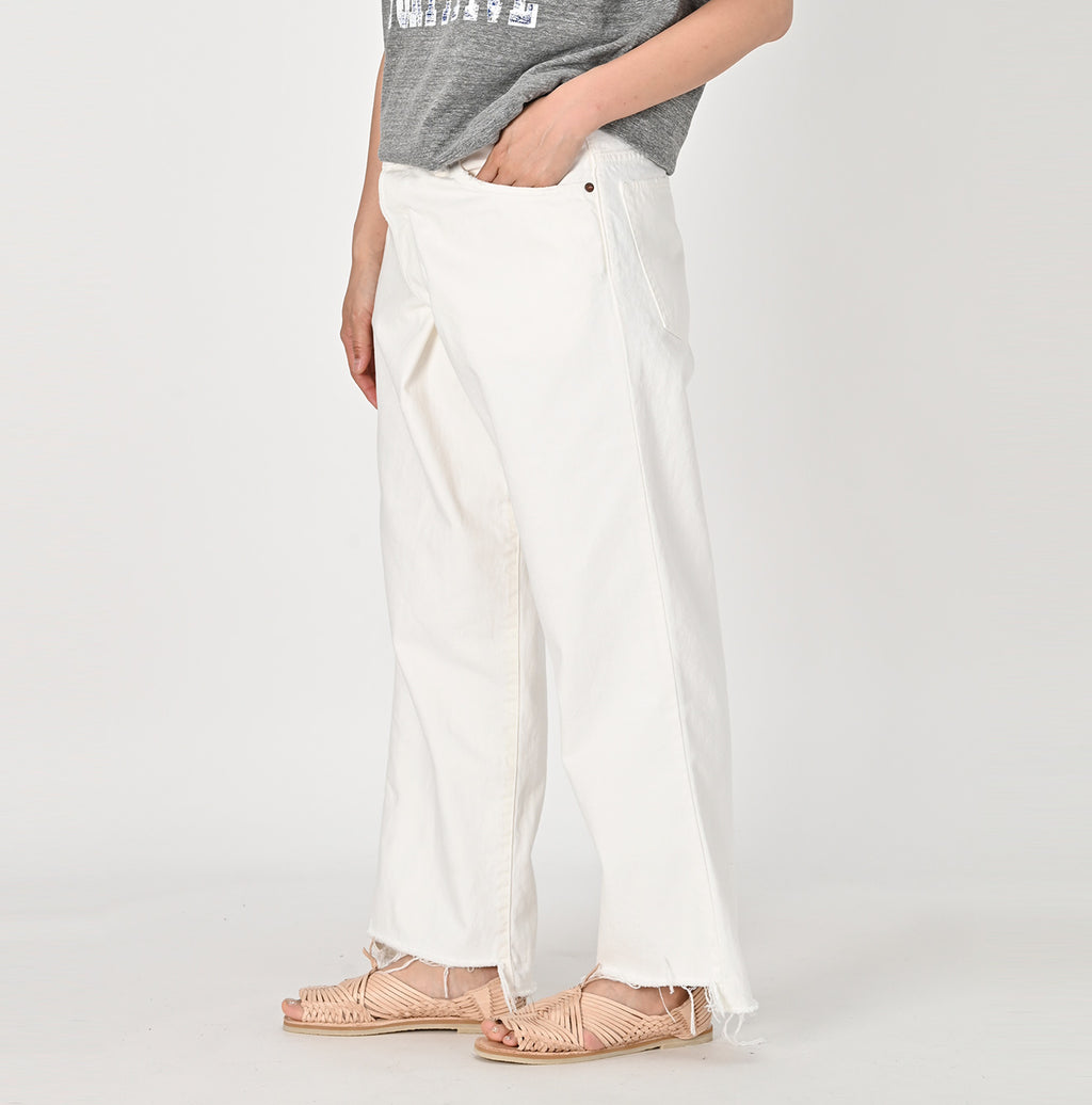 Rye Mugi Denim Cross Over Pants White Distressed Female Model