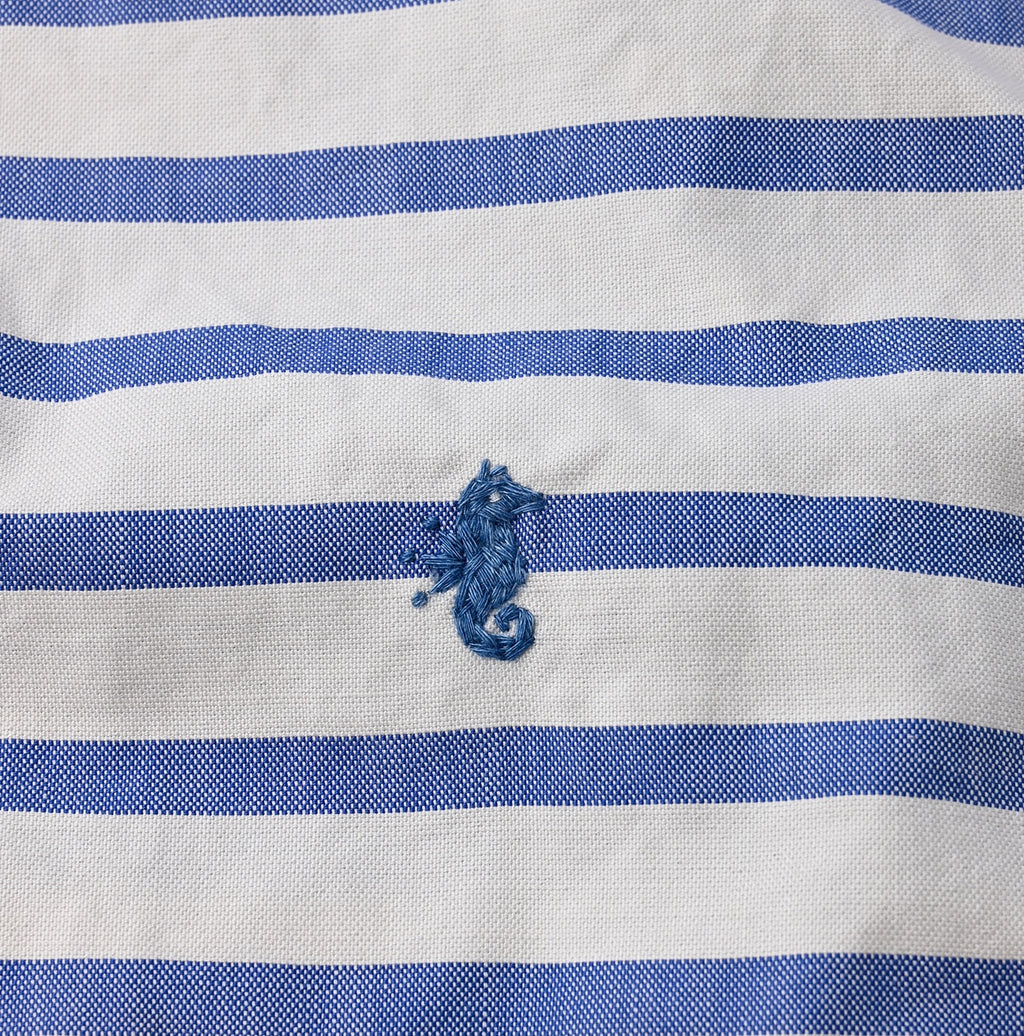 Supima OX Petite Collar Ocean Button Down Basque Pull Short Sleeve Detail