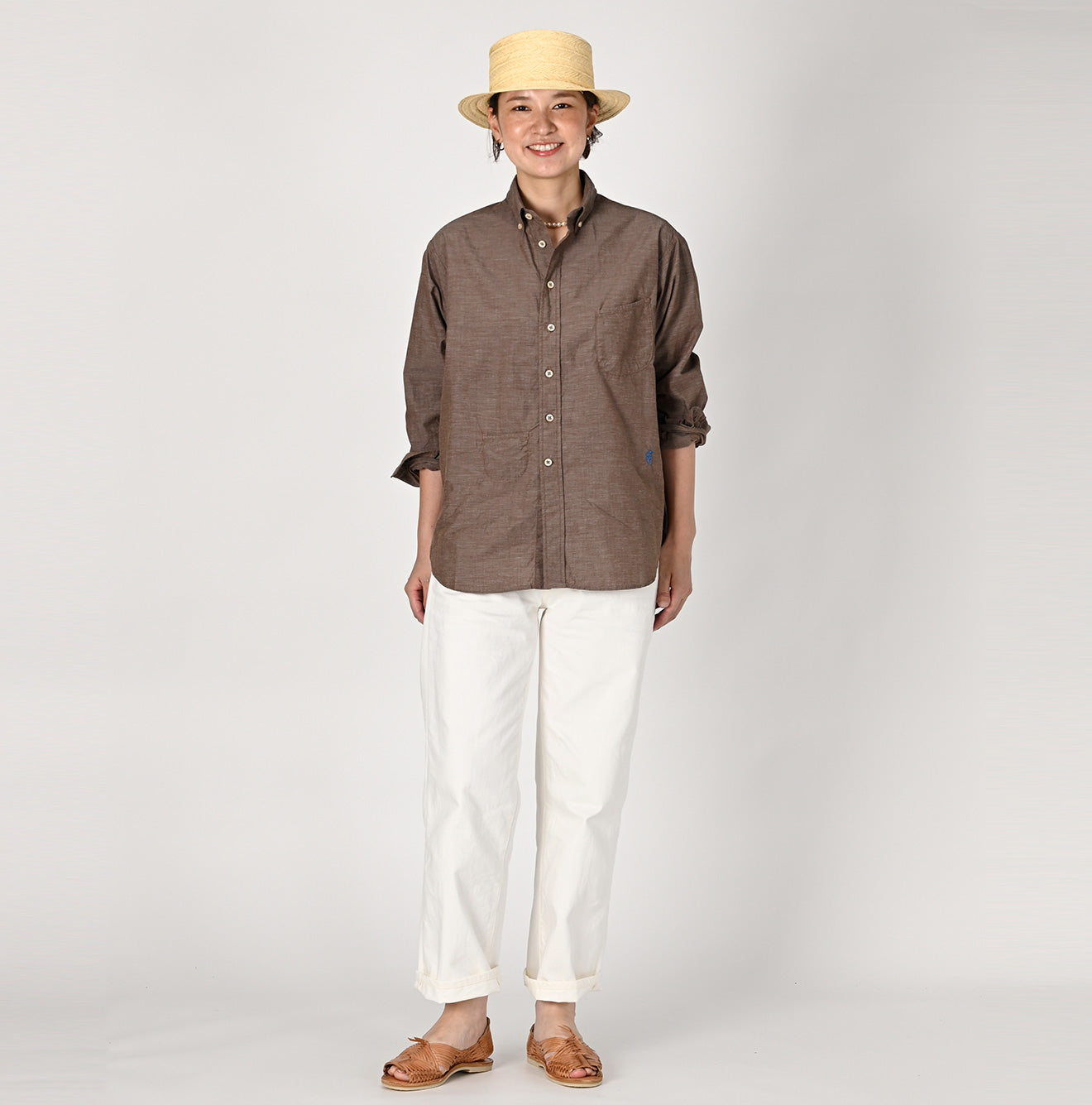 Hakeme 908 Ocean Button Down Shirt Female Model