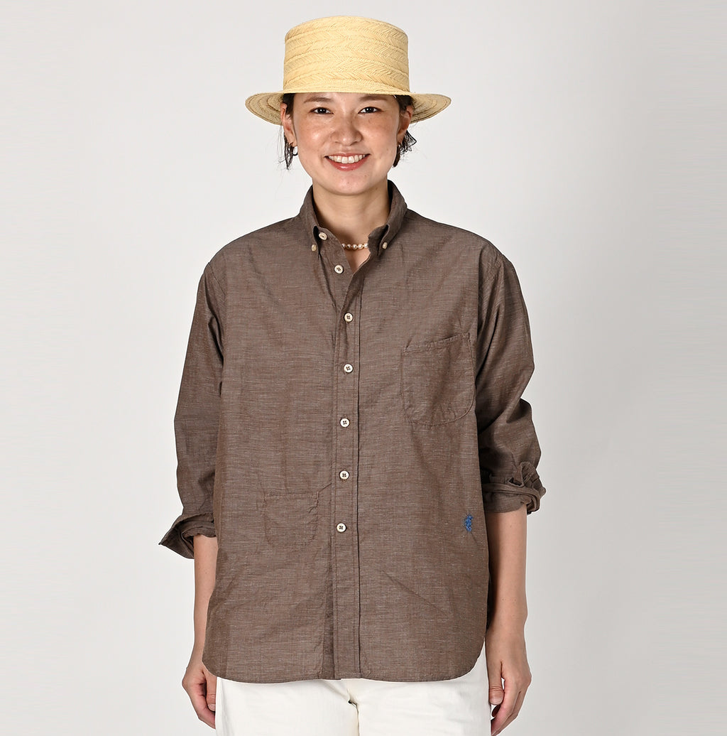 Hakeme 908 Ocean Button Down Shirt Female Model