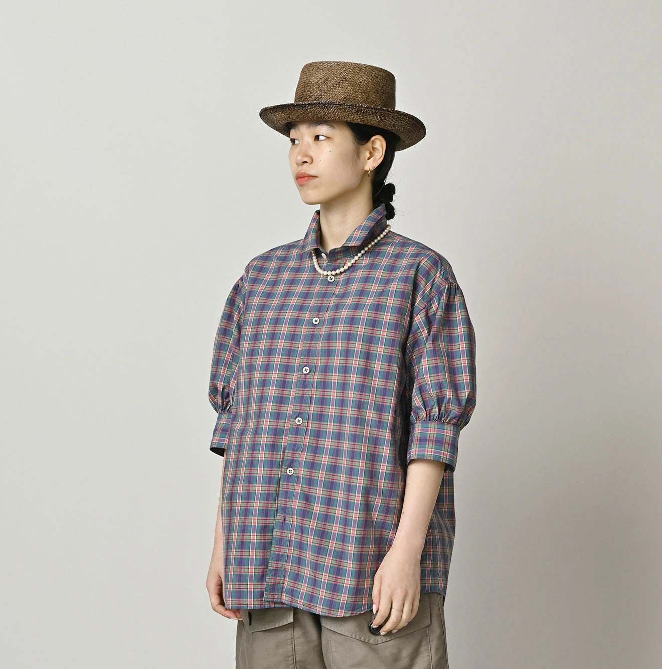 Broad Madras Check Petit Collar Half Sleeve Coupé Shirt