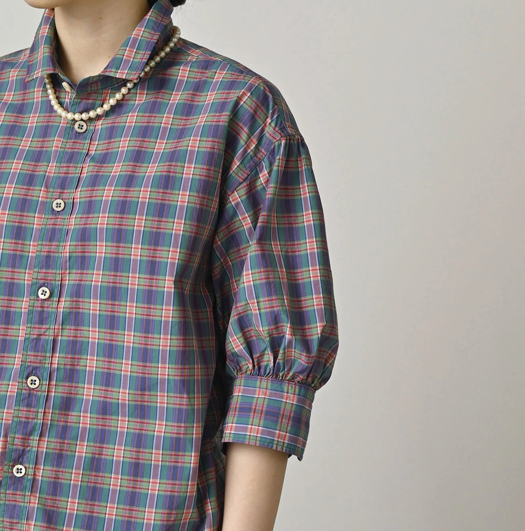 Broad Madras Check Petit Collar Half Sleeve Coupé Shirt