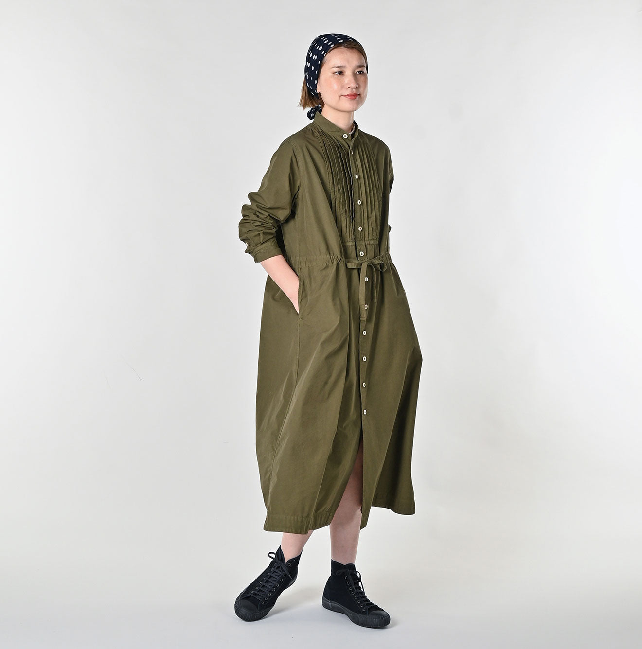 Compact Damp Pintuck Shirt Dress Female Model