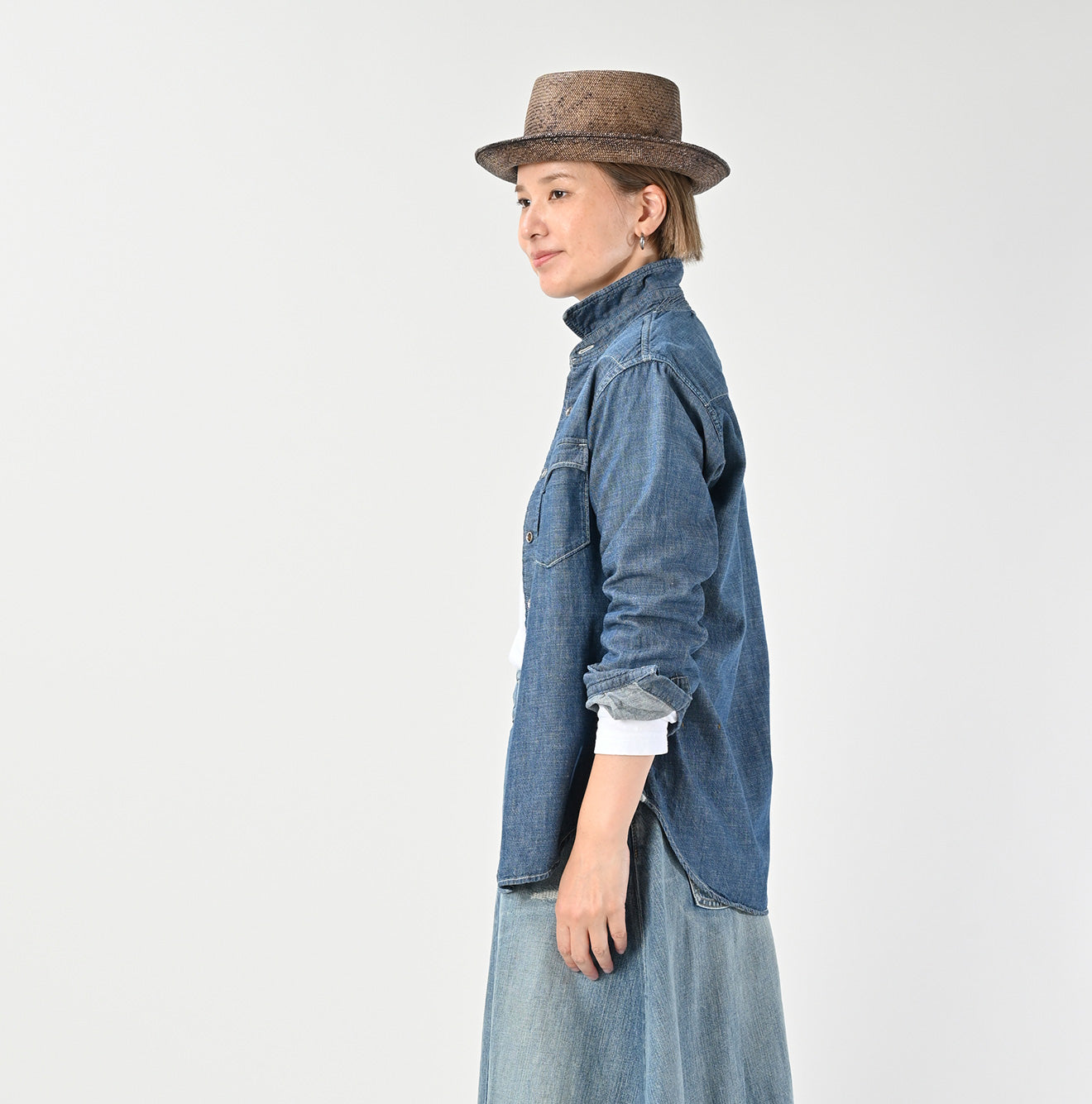 Ruri Dungaree Denim 908 Eastern Shirt Distressed Female Model