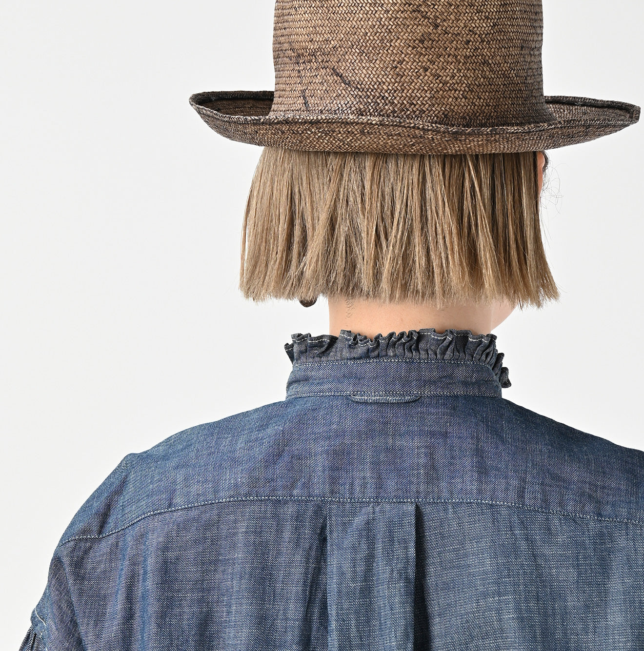 Ruri Dungaree Denim Bowtie Coupé Shirt Nou Detail