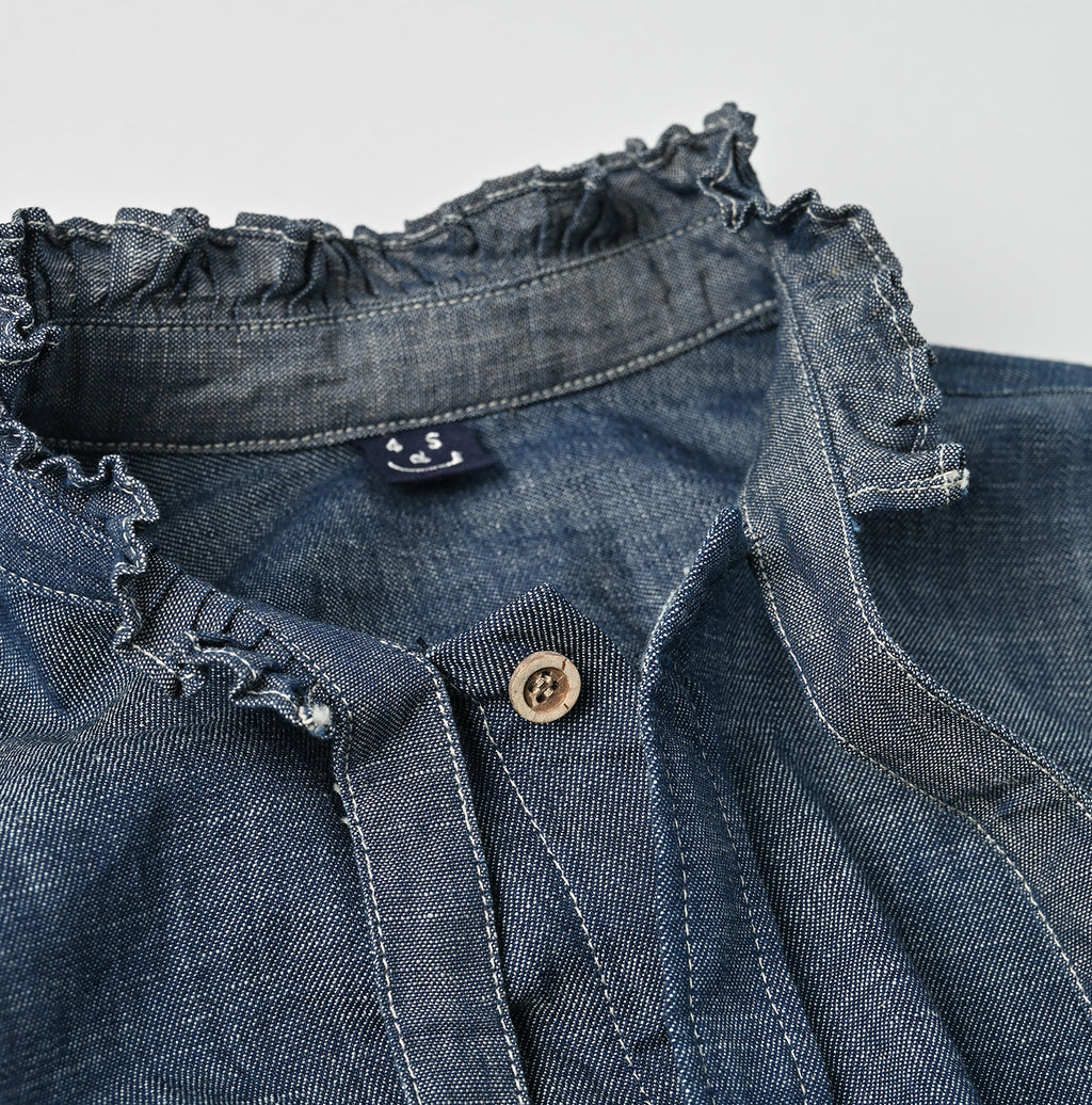 Ruri Dungaree Denim Bowtie Coupé Shirt Nou Detail