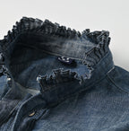 Ruri Dungaree Denim Bowtie Coupé Shirt Nou Detail