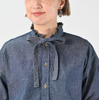 Ruri Dungaree Denim Bowtie Coupé Shirt Nou Detail