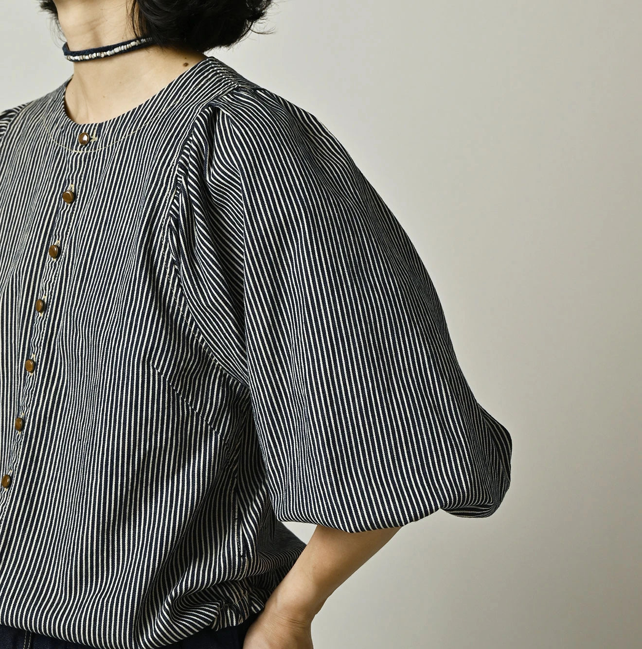 Komugi Denim Puff Blouse Nou