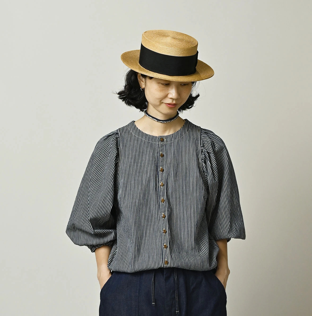 Komugi Denim Puff Blouse Nou