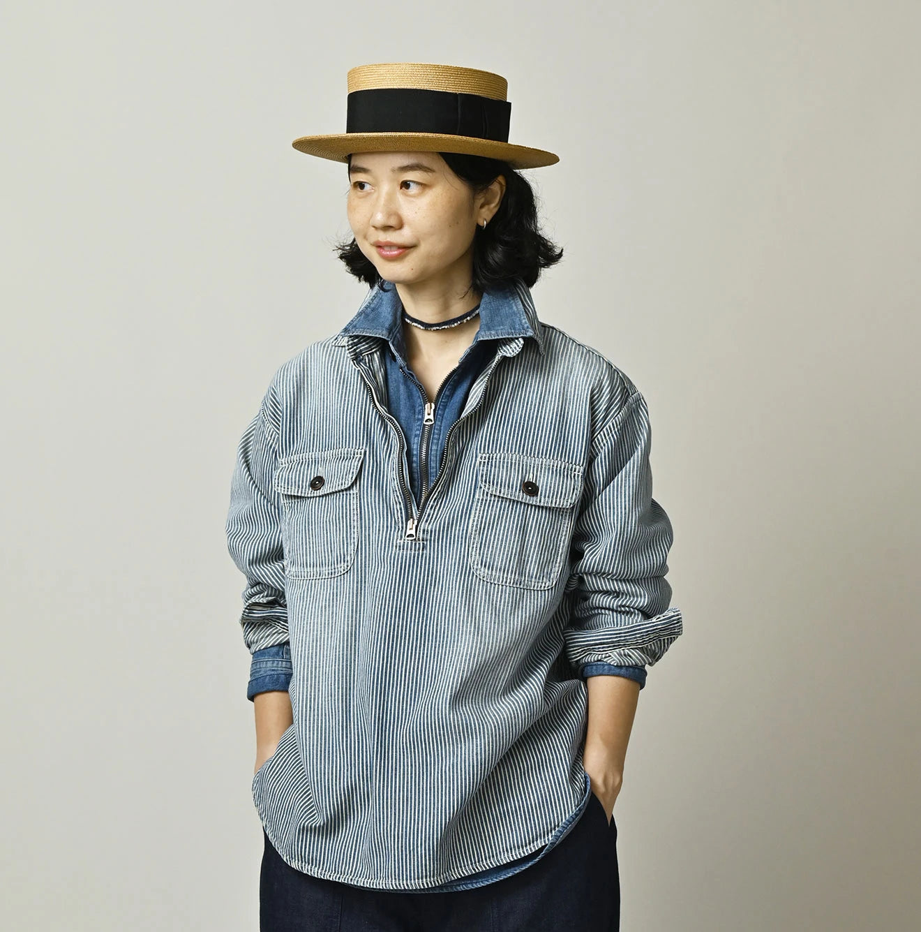 Komugi Denim 908 Yama Pull Shirt Distressed