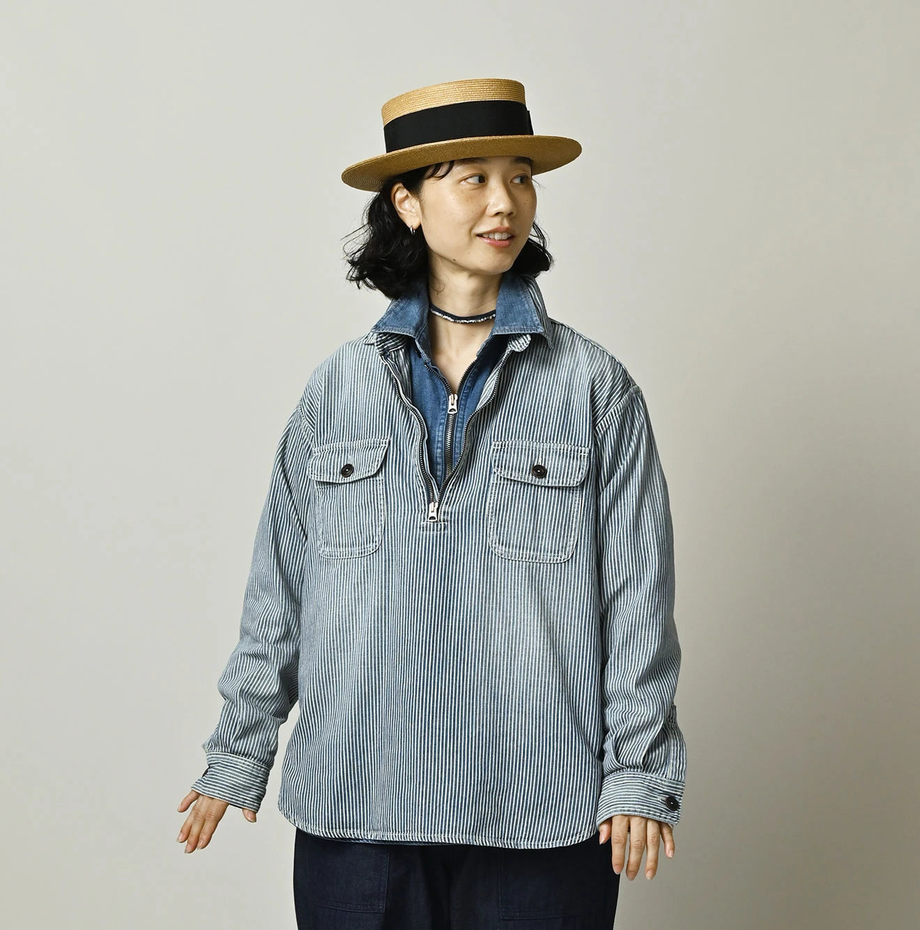Komugi Denim 908 Yama Pull Shirt Distressed