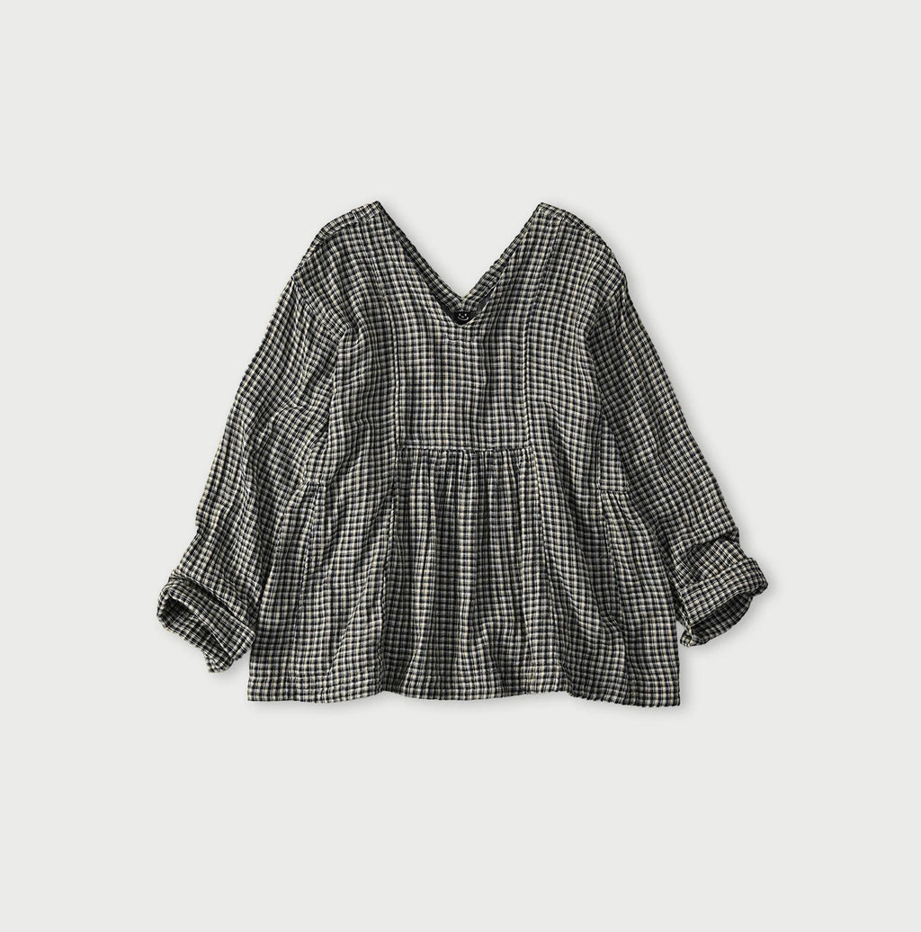 Indigo Double Woven V Gather Blouse