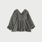 Indigo Double Woven V Gather Blouse