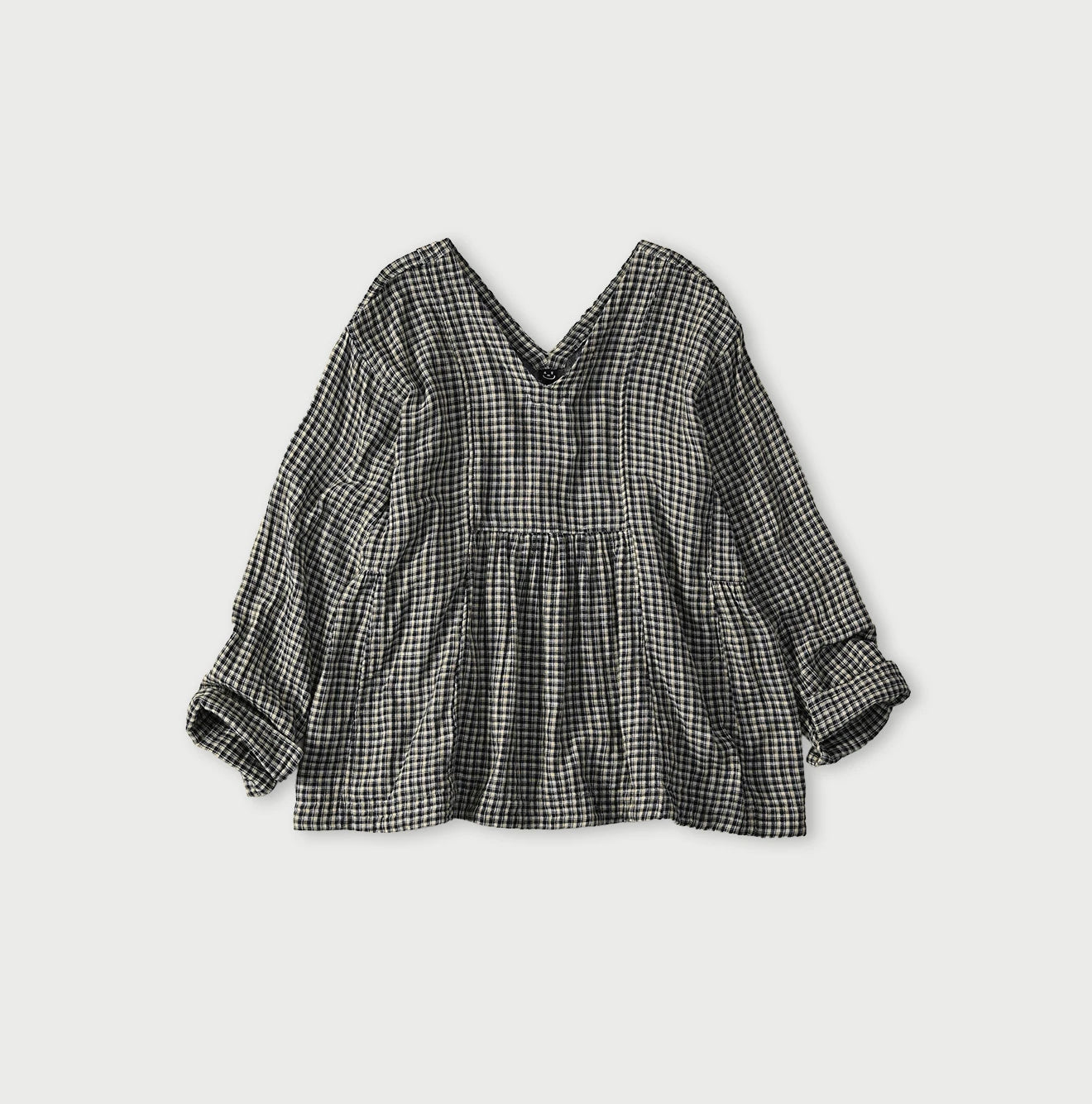 Indigo Double Woven V Gather Blouse