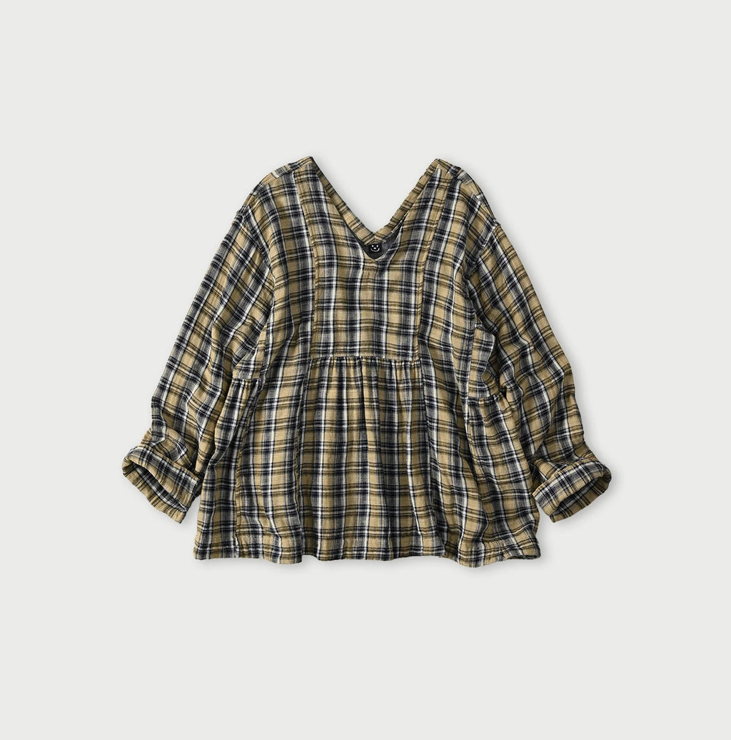 Indigo Double Woven V Gather Blouse
