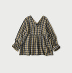 Indigo Double Woven V Gather Blouse