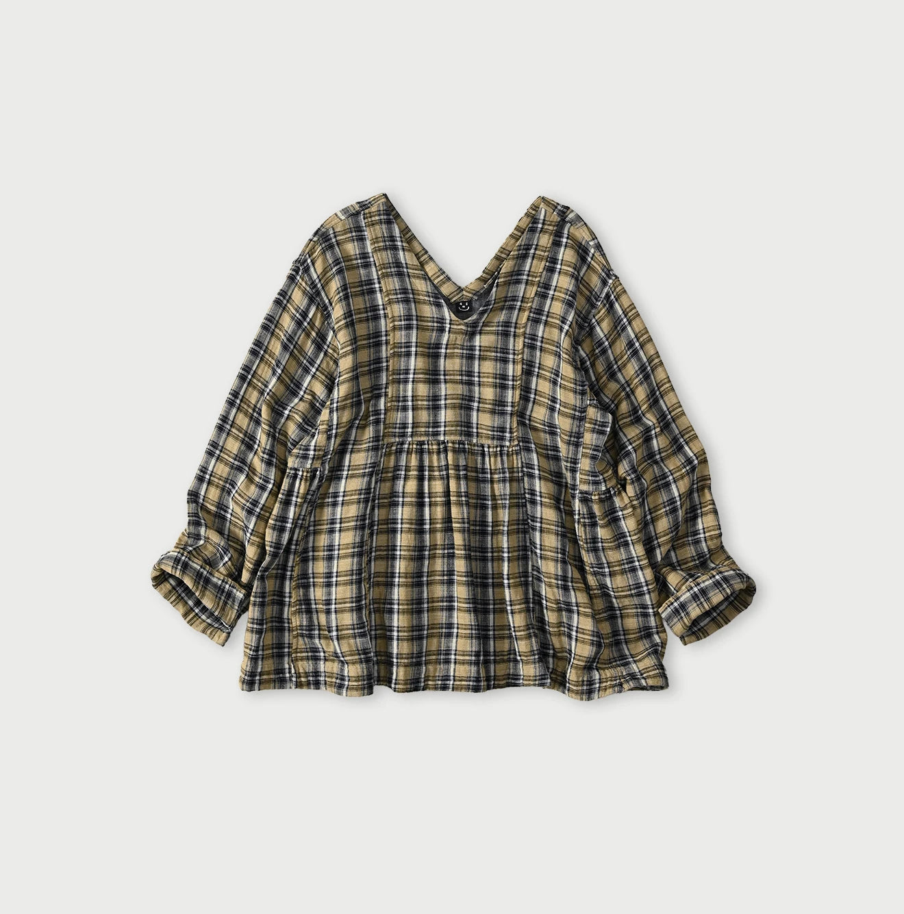 Indigo Double Woven V Gather Blouse