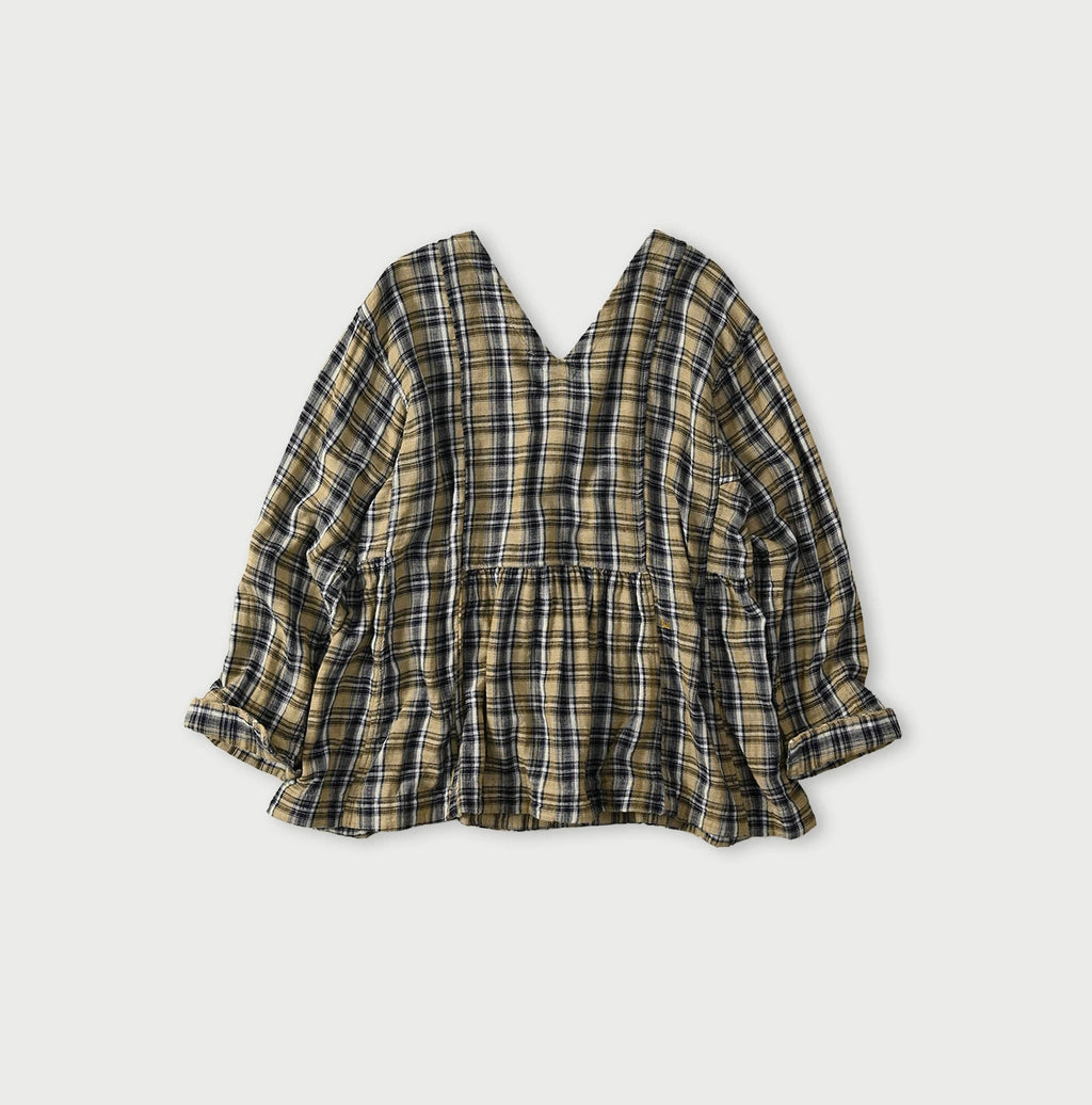 Indigo Double Woven V Gather Blouse
