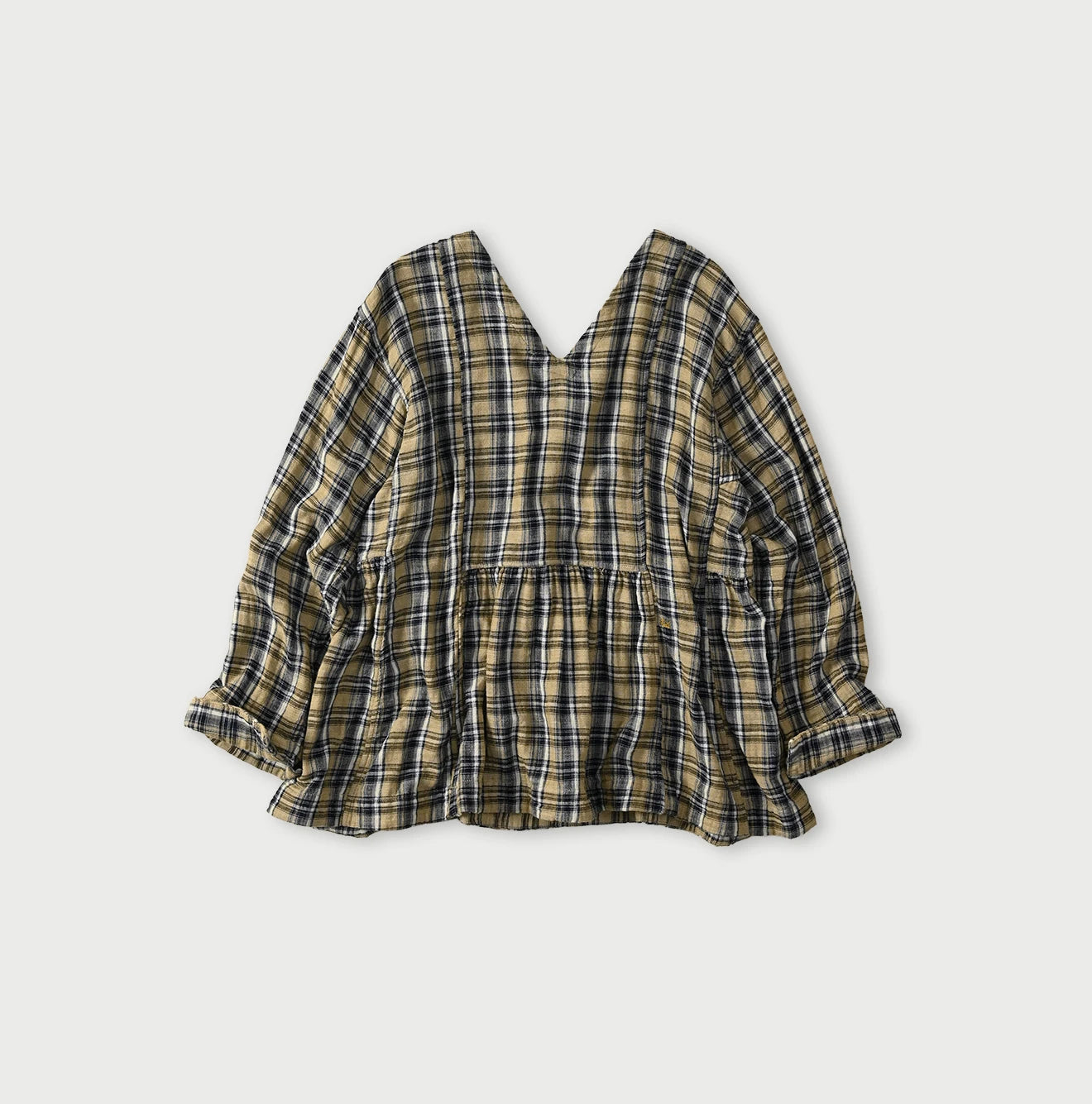 Indigo Double Woven V Gather Blouse