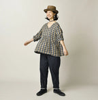 Indigo Double Woven V Gather Blouse