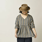 Indigo Double Woven V Gather Blouse