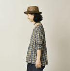 Indigo Double Woven V Gather Blouse
