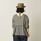 Indigo Double Woven V Gather Blouse