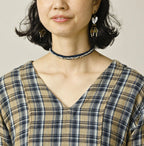 Indigo Double Woven V Gather Blouse