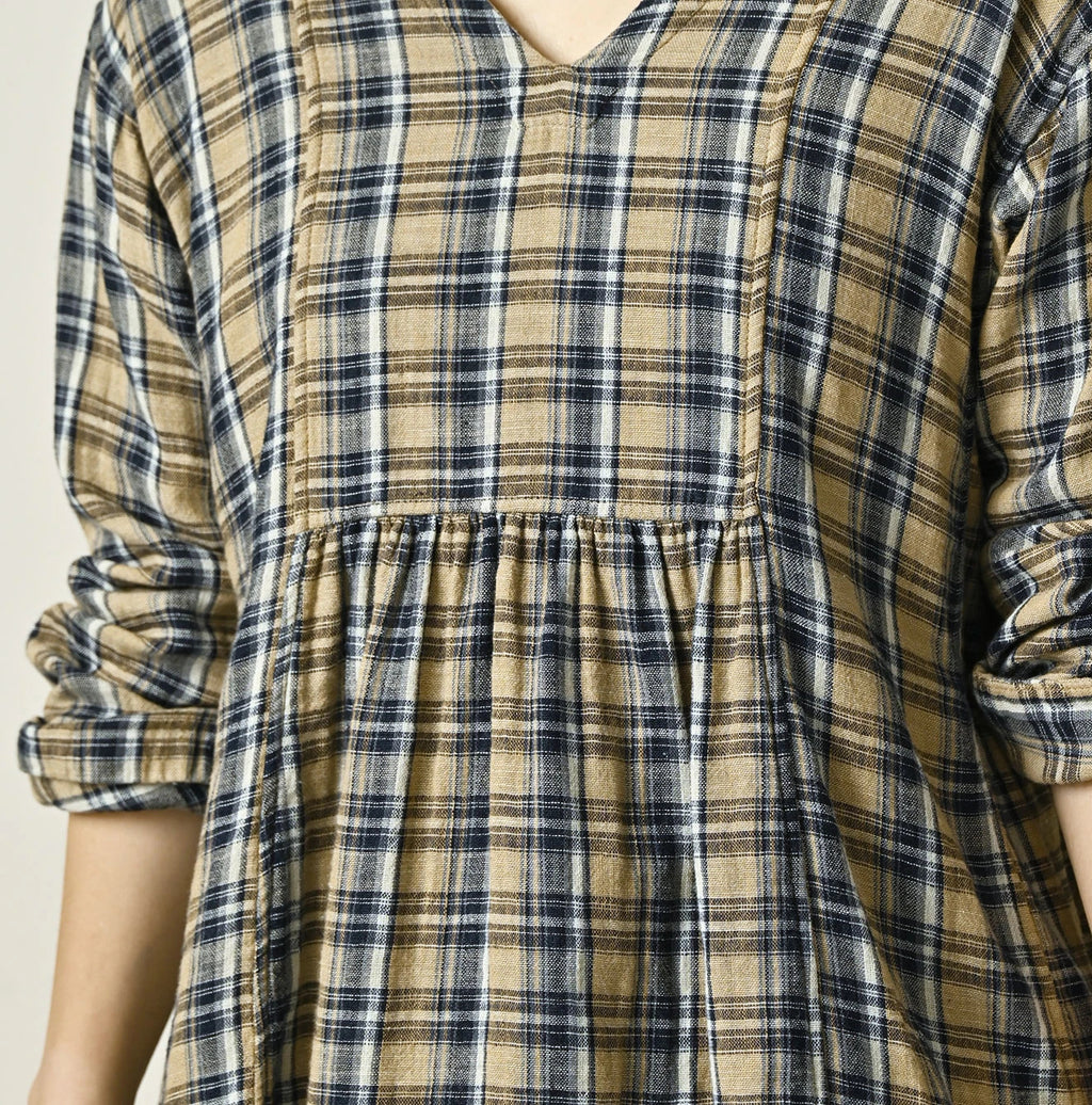 Indigo Double Woven V Gather Blouse