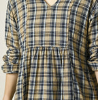 Indigo Double Woven V Gather Blouse