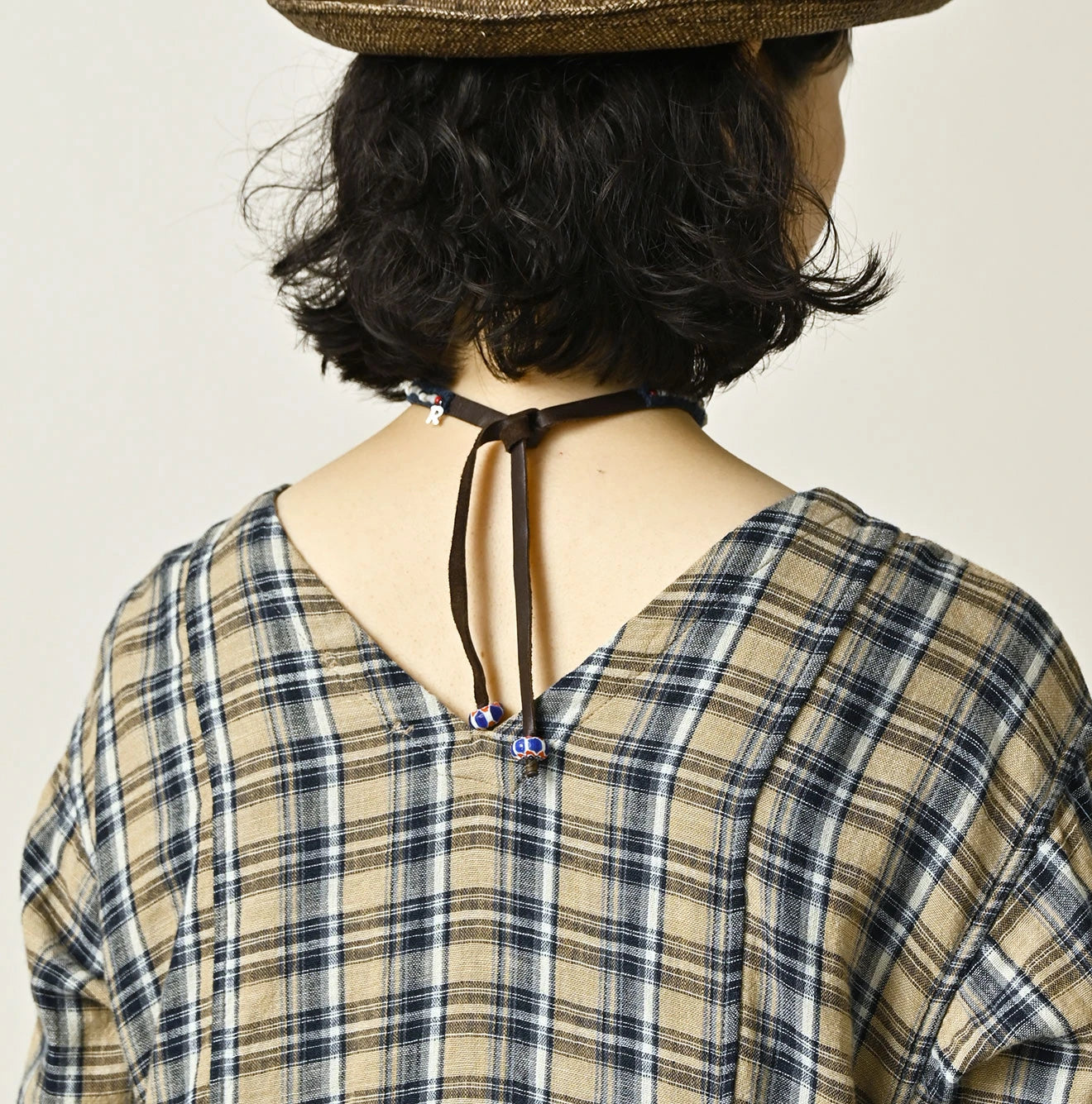 Indigo Double Woven V Gather Blouse