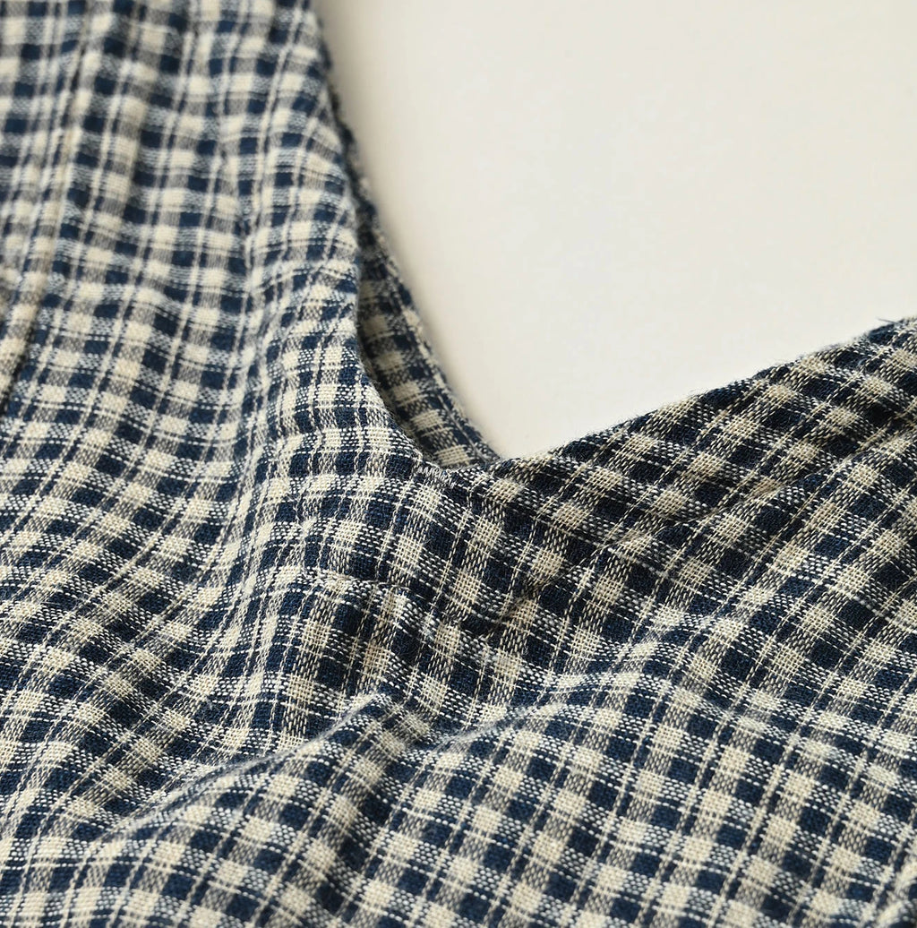 Indigo Double Woven V Gather Blouse