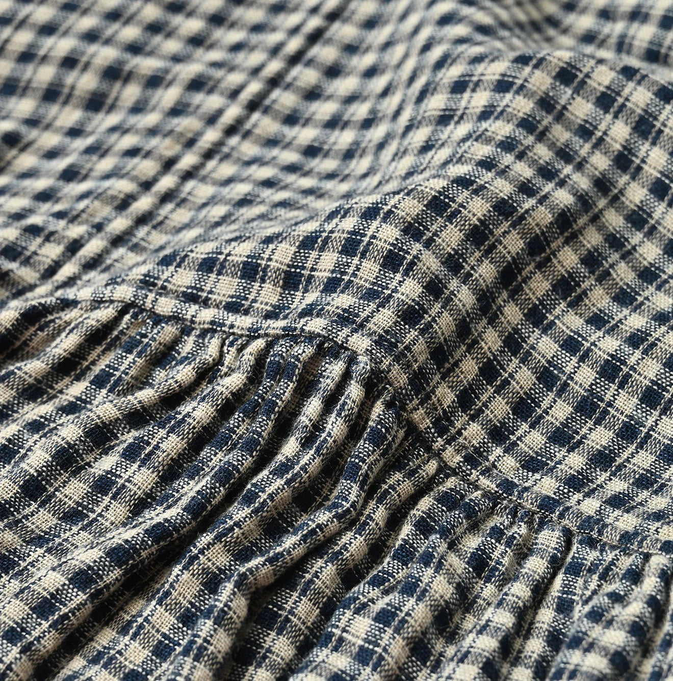 Indigo Double Woven V Gather Blouse