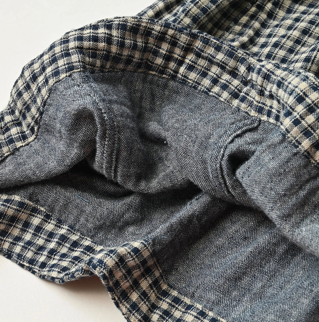 Indigo Double Woven V Gather Blouse