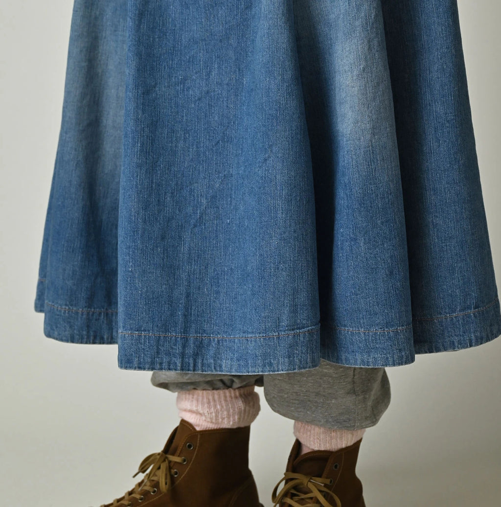 Mugi Denim Soufflé Skirt Distressed