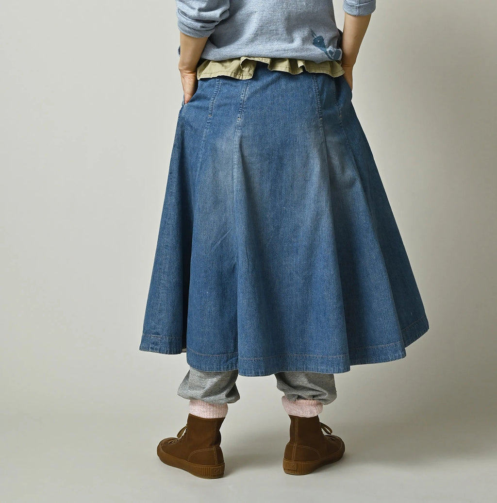 Mugi Denim Soufflé Skirt Distressed