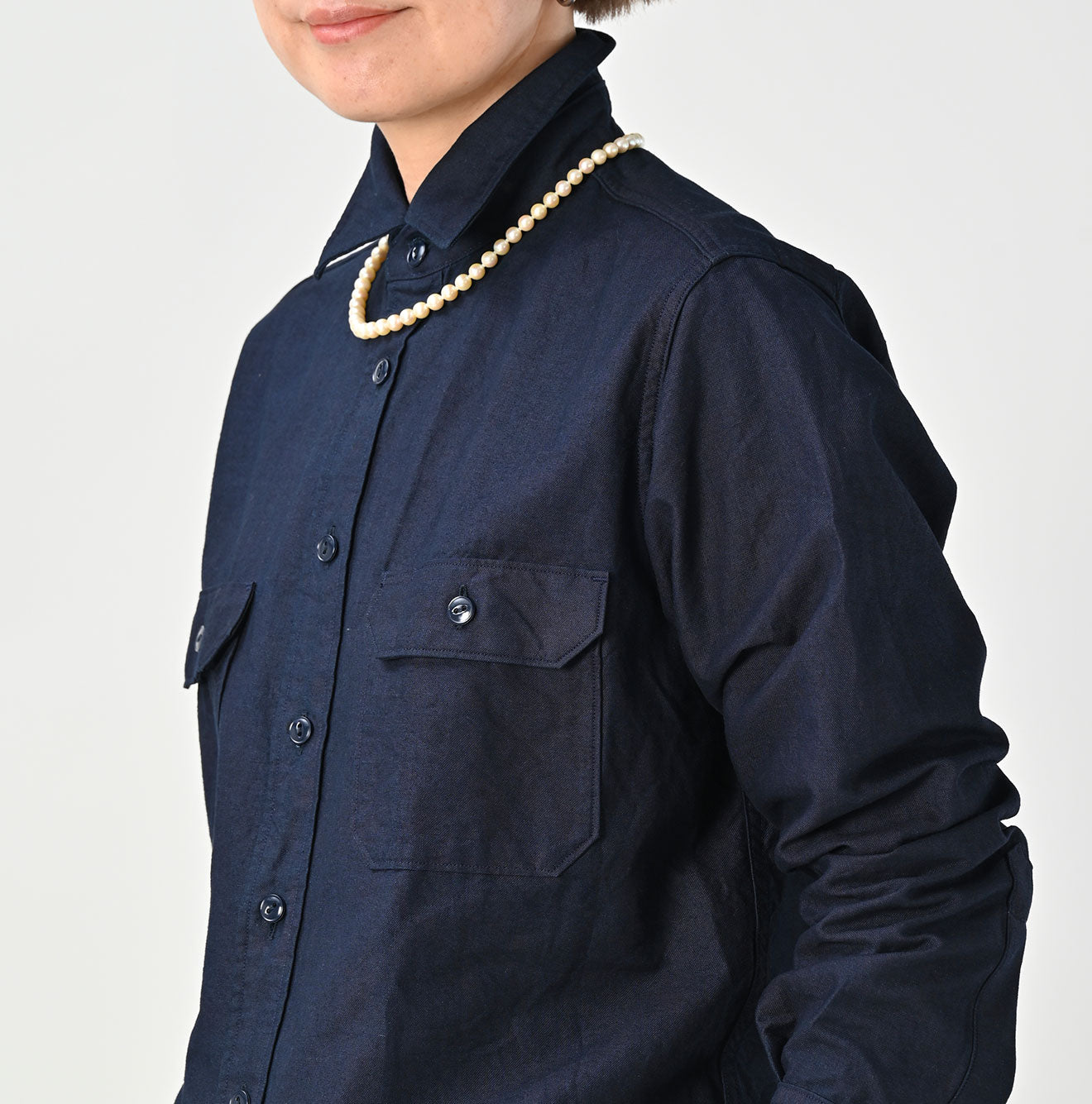 Indigo Supima OX 908 Military Shirt Detail