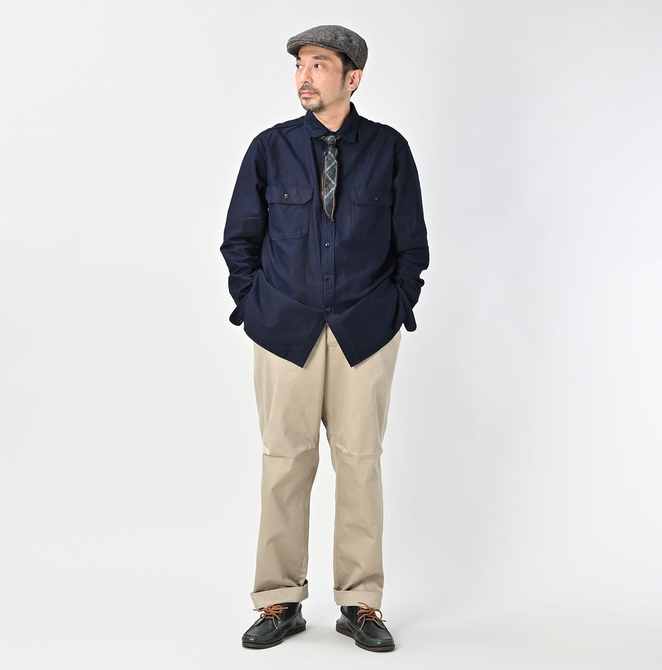 Indigo Supima OX 908 Military Shirt Male Model