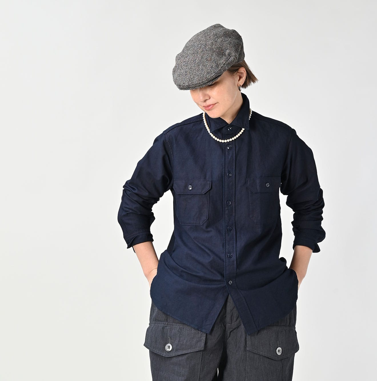 Indigo Supima OX 908 Military Shirt Female Model