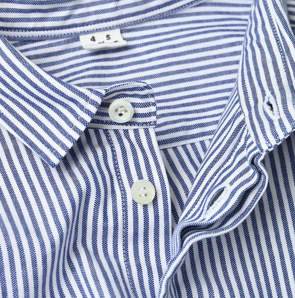 Supima OX Petit Collar Long Sleeve Coupé Shirt Blue Stripes Detail