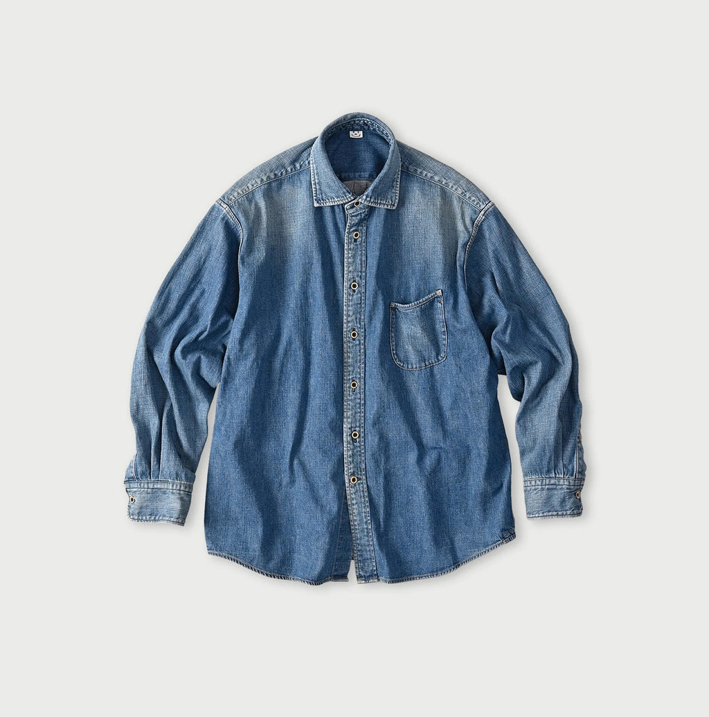 Komugi Denim 908 Wide Collar Shirt Distressed