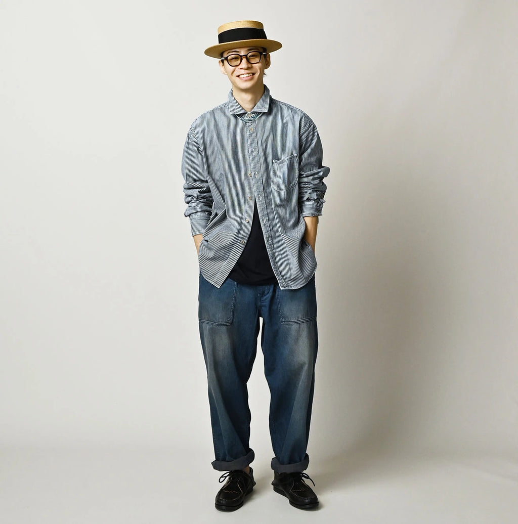 Komugi Denim 908 Wide Collar Shirt Distressed