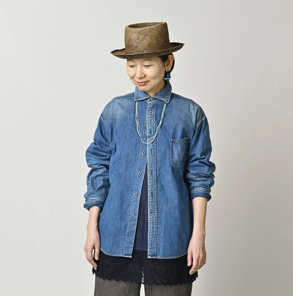 Komugi Denim 908 Wide Collar Shirt Distressed