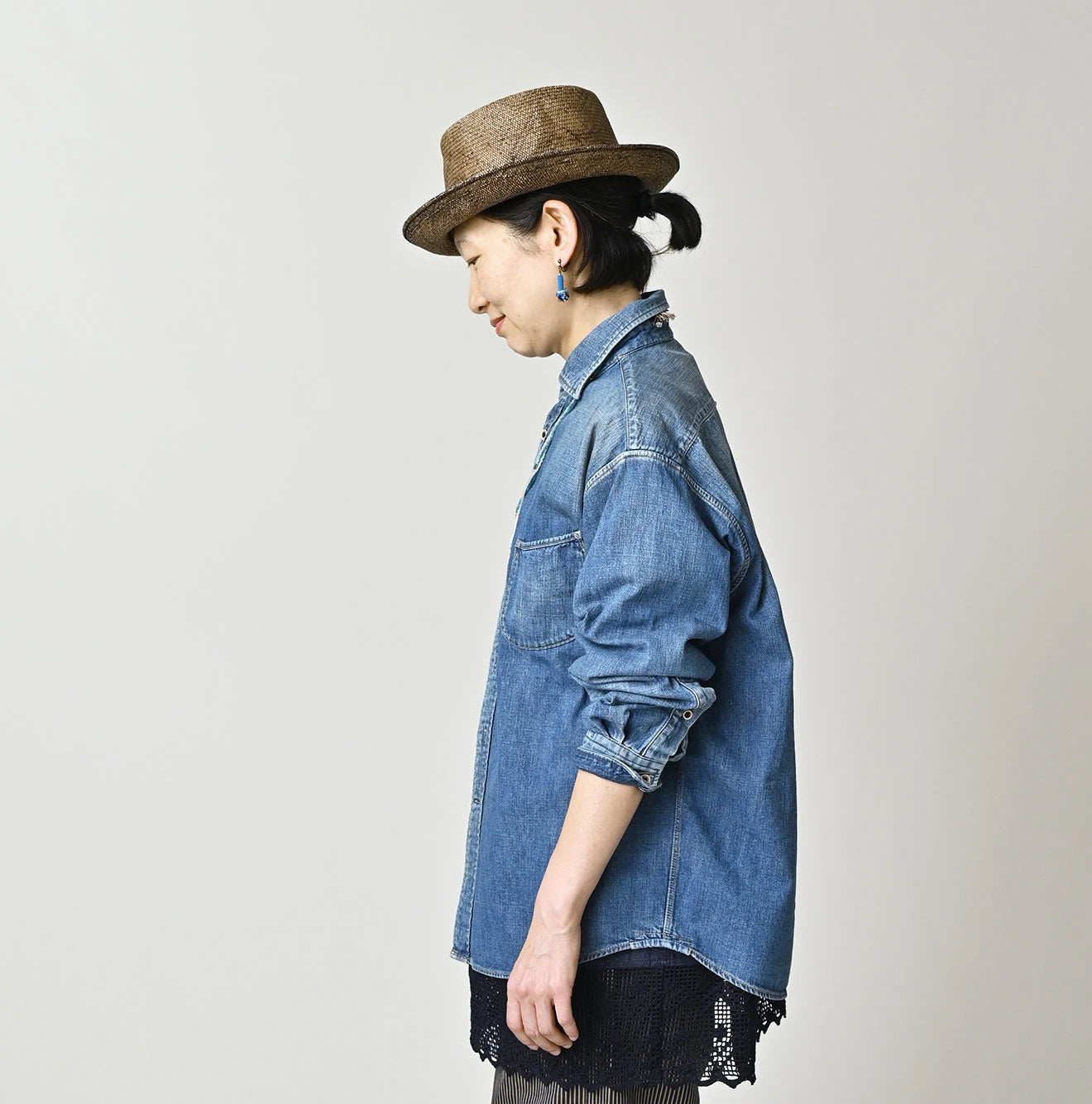 Komugi Denim 908 Wide Collar Shirt Distressed