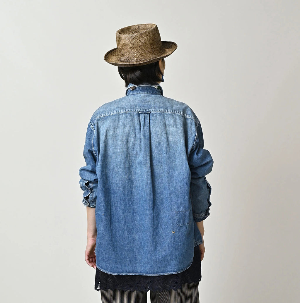 Komugi Denim 908 Wide Collar Shirt Distressed