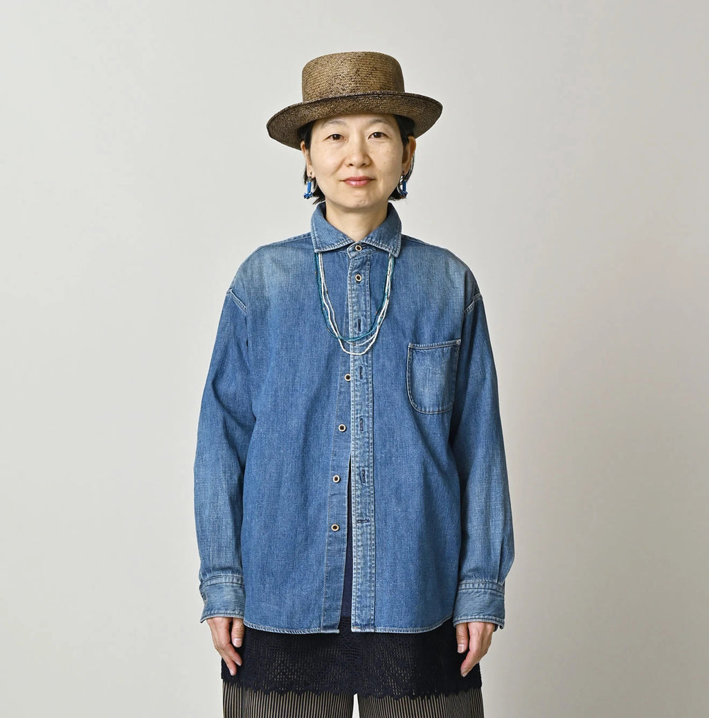 Komugi Denim 908 Wide Collar Shirt Distressed