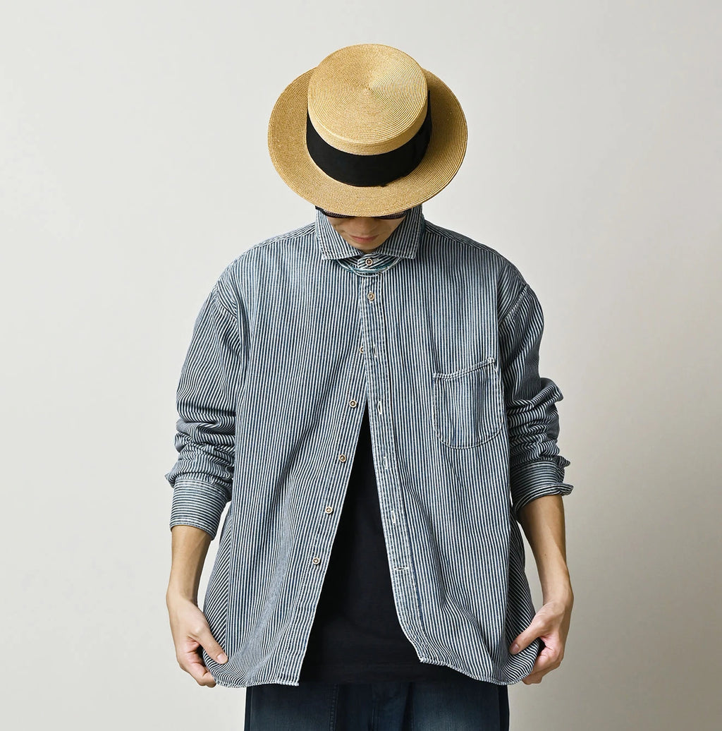 Komugi Denim 908 Wide Collar Shirt Distressed