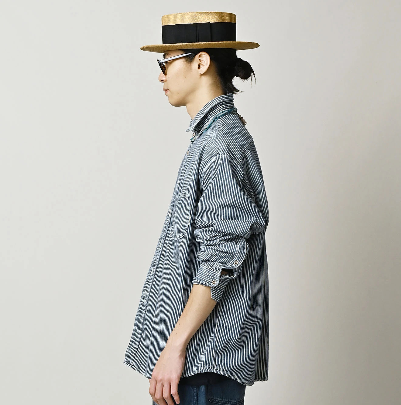 Komugi Denim 908 Wide Collar Shirt Distressed